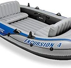 Intex Excursion Inflatable Rafting Fishing 4 Person Boat w/Oars & Pump (2 Pack) 2