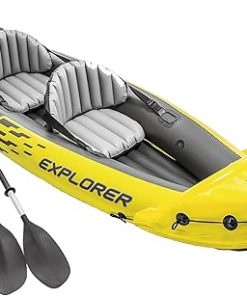 Intex 68307EP Explorer K2 Inflatable Kayak Set: Includes Deluxe 86in Aluminum Oars and High-Output Pump – SuperStrong PVC – Adjustable Seats with Backrest – 2-Person – 400lb Weight Capacity