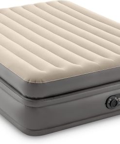 Intex Dura Beam Plus Prime Comfort Fiber-Tech Elevated Technology Home Air Mattress Bed with Electric Built-in Pump, Queen