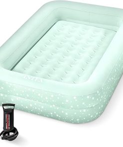 Intex Kids Travel Air Mattress Inflatable Bed with Raised Sides and Hand Pump - Portable Blow-Up Toddler Traveler Bed for Children's Naps or Sleep