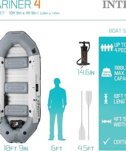 INTEX 68376EP Mariner 4 Inflatable Boat Set: Includes Deluxe 54in Boat Oars and High-Output Pump – Wear-Resistant Keel – Removable Fishing Rod Holders – 4-Person – 1100lb Weight Capacity 2