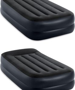 INTEX 64121ED Dura Beam Plus Pillow Rest Raised Velvet Blow Up Airbed Mattress with Built in Electronic Pump and Portable Storage Bag, Twin (2 Pack)