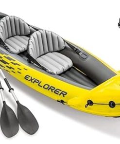 Intex Explorer K2 Kayak, 2-Person Inflatable Kayak Set with Two Aluminum Oars, Manual & Electric Pumps, Yellow