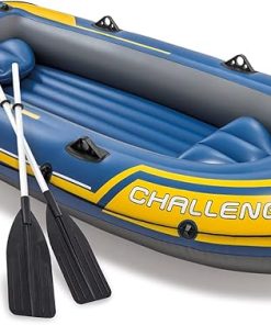 Intex 68370EP Challenger 3 Inflatable Boat Set: Includes Deluxe 48in Boat Oars and High-Output Pump – Triple Air Chambers – Welded Oar Locks – 3-Person – 660lb Weight Capacity