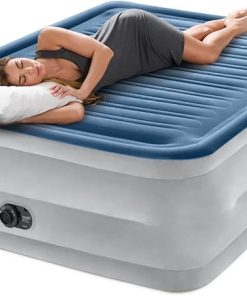 Intex: Dura-Beam Deluxe Comfort-Plush Air Mattress – 22″ Queen Blue – Built-in Electric Pump, Durable Fiber-Tech, Carry Bag Included, 600lb Capacity 2