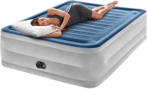 Intex: Dura-Beam Deluxe Comfort-Plush Air Mattress - 22" Queen Blue - Built-in Electric Pump, Durable Fiber-Tech, Carry Bag Included, 600lb Capacity - Image 2