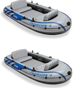 Intex Excursion Inflatable Rafting Fishing 4 Person Boat w/Oars & Pump (2 Pack)