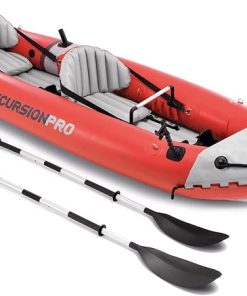 Intex 68309EP Excursion Pro K2 Inflatable Kayak Set: Includes Deluxe 86in Kayak Paddles and High-Output Pump – SuperTough PVC – Adjustable Bucket Seat – 2-Person – 400lb Weight Capacity