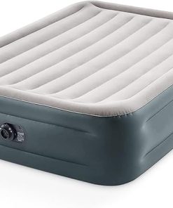 Intex 64125ED Dura-Beam Plus Essential Rest Air Mattress - Fiber-Tech – Queen Size – Built-in Electric Pump – 18in Bed Height – 600lb Weight Capacity