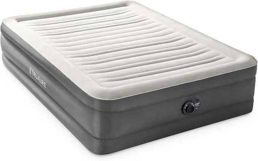Intex 64095T TruAire Luxury Queen Sized Air Mattress 18 Inch Tall Airbed with Built-in Air Pump and Carrying Storage Bag, Gray