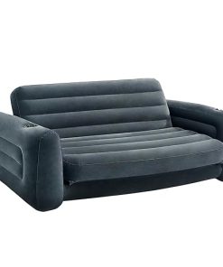 Intex Inflatable Pull-Out Sofa: Velvety Surface, 2-in-1 Valve, Cupholder, 46" x 88" x 26" - Blow-Up Couch and Folding Queen Size Air Mattress Bed