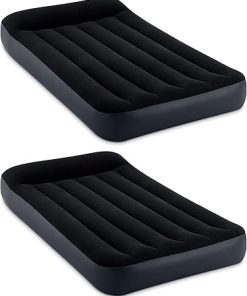Intex Dura Beam Pillow Rest Classic Inflatable Blow Up Mattress Air Bed with Internal Built in Pump, Twin (2 Pack)