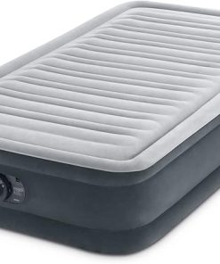 Intex Twin Size Dura Beam Deluxe Comfort Plush Air Mattress with Fiber Tech Construction, Built in Pump, and Portable Storage Case, Gray (2 Pack) 2