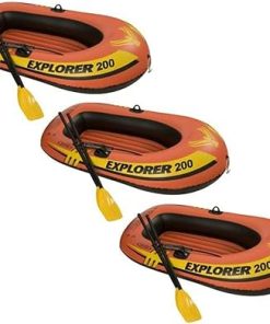 INTEX 58331EP Explorer 200 Inflatable Boat Set: Includes Deluxe Boat Oars and Mini Hand Pump – Dual Air Chambers – Grab Rope – 2 Person – 210lb Weight Capacity