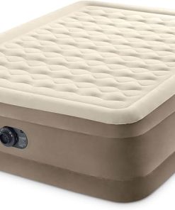 Intex Dura Beam Deluxe Ultra Plush 18 Inch Queen Bed Inflatable Air Mattress with Fiber Tech Construction and Built in Pump, Beige (2 Pack) 2