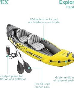 Intex 68307EP Explorer K2 Inflatable Kayak Set: Includes Deluxe 86in Aluminum Oars and High-Output Pump – SuperStrong PVC – Adjustable Seats with Backrest – 2-Person – 400lb Weight Capacity 2