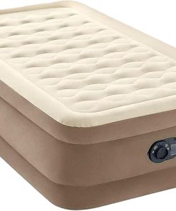 Intex Dura-Beam Deluxe Ultra Plush Air Mattress : Fiber-Tech – Built-in Electric Pump – 18in Bed Height – 300lb Weight Capacity – Twin Size