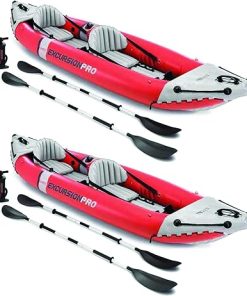INTEX 68309EP Excursion Pro K2 Inflatable Kayak Set: Includes Deluxe 86in Kayak Paddles and High-Output Pump – SuperTough PVC – Adjustable Bucket Seat – 2-Person – 400lb Weight Capacity, 2-Pack