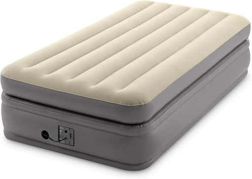 Intex Dura Beam Plus Prime Comfort Fiber-Tech Elevated Technology Home Air Mattress Bed with Electric Built-in Pump, Twin