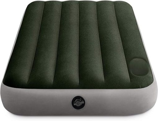 Intex 64761E Dura-Beam Standard Downy Air Mattress: Fiber-Tech – Twin Size – Built-in Foot Pump – 10in Bed Height – 300lb Weight Capacity