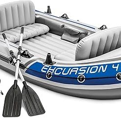 INTEX Excursion Inflatable Boat Series: Includes Deluxe 54in Boat Oars and High-Output Pump – SuperTough PVC – Adjustable Seats with Backrest – Fishing Rod Holders – Welded Oar Locks
