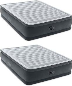 Intex 64413ED Dura Beam Elevated Fiber Tech Soft Air Mattress Bed w/Built in Pump & Portable Storage Case for Travel and Camping, Queen (2 Pack)