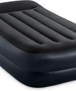 INTEX 64121ED Dura Beam Plus Pillow Rest Raised Velvet Blow Up Airbed Mattress with Built in Electronic Pump and Portable Storage Bag, Twin (2 Pack) 2