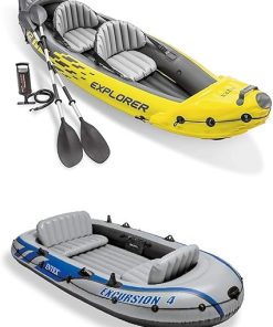 Intex 2-Person Inflatable Kayak w/ Oars & Air Pump & 4 Person Boat w/ Oars &Pump