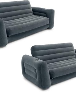 Intex 2 in 1 Inflatable Pull Out Sofa and Queen Size Air Bed Mattress with Cup Holders for Indoor and Outdoor Use for Adults (2 Pack), Charcoal Gray