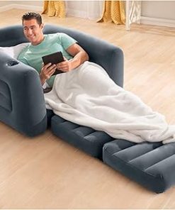 Intex 2 in 1 Inflatable Pull Out Sofa Chair and Twin Air Bed Mattress with Cup Holders for Indoor and Outdoor Use for Adults (3 Pack), Charcoal 2