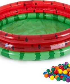 Intex 66-Inch Round Inflatable Outdoor Kids Swimming and Wading Watermelon Pool and Small Plastic Multi-Colored Fun Ballz with Carrying Bag, 100 Pack