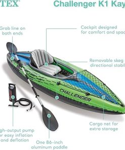 Intex Challenger K1 1 Person Durable Vinyl Streamline Sporty Kayak with Inflatable Seat and Backrest, Oar, Pump, Carrying Bag, and Repair Kit (2 Pack) 2