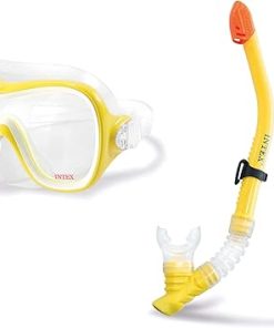 Intex Wave Rider Hypoallergenic Latex Free Mask & Easy Flow Snorkel Swim Set 2