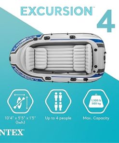 INTEX Excursion Inflatable Boat Series: Includes Deluxe 54in Boat Oars and High-Output Pump – SuperTough PVC – Adjustable Seats with Backrest – Fishing Rod Holders – Welded Oar Locks 2