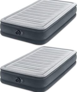 Intex Twin Size Dura Beam Deluxe Comfort Plush Air Mattress with Fiber Tech Construction, Built in Pump, and Portable Storage Case, Gray (2 Pack)