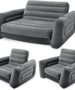 Intex Inflatable Furniture Set with Queen Sized Pull-Out Sofa Bed and 2 Sofa Sleepers, Gray - Air Mattress, Portable Couch, Lounge Chairs, Guest Beds