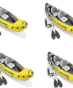 Intex Explorer K2 Kayak, 2-Person Inflatable Set with Oars and Air Pump (4 Pack)