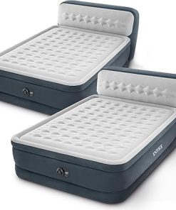 Intex Dura-Beam 18-Inch Deluxe Queen Sized Air Mattress Comforting Bed with Built-in Electric Pump and Ultra Plush Supportive Headboard (2 Pack)