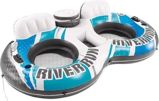Intex: River Run 2: Blue Rapids Water Tube - 2 Person Inflatable River & Water Float, Backrests, Built-in Cooler, Cup Holders, 440lb Capacity