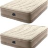 Intex Dura Beam Deluxe Fiber-Tech Pillow Rest Raised Velvet Blow Up Air Mattress Bed with Built in Electronic Pump and Carrying Bag, Queen (2 Pack) 3