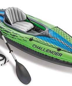 INTEX Challenger Inflatable Kayak Series: Includes Deluxe 86in Kayak Paddles and High-Output Pump – SuperStrong PVC – Adjustable Seat with Backrest – Removable Skeg – Cargo Storage Net