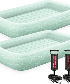 Intex Kids Travel Air Mattress Inflatable Bed Set with Raised Sides, Hand Pump, and Carrying Bag for Camping Trips and Sleepovers, (2 Pack)