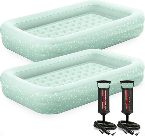 Intex Kids Travel Air Mattress Inflatable Bed Set with Raised Sides, Hand Pump, and Carrying Bag for Camping Trips and Sleepovers, (2 Pack)