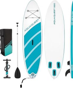 INTEX AquaQuest Inflatable Paddle Board Series: Includes Adjustable Paddle and High Pressure Pump – Tri-Fin Design – Slip-Resistant EVA Pad – Storage Rope – Drop Stitch Core
