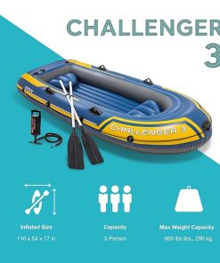 Intex 68370EP Challenger 3 Inflatable Boat Set: Includes Deluxe 48in Boat Oars and High-Output Pump – Triple Air Chambers – Welded Oar Locks – 3-Person – 660lb Weight Capacity 2