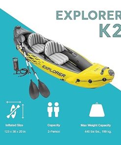 Intex 68307EP Explorer K2 Inflatable Kayak Set: Deluxe 86in Kayak Paddles and High-Output Pump – Adjustable Seats with Backrest – Removable Skeg – 2-Person – 400lb Weight Capacity, 2 Pack 2