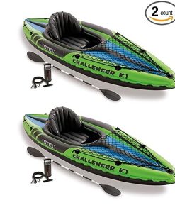 Intex Challenger K1 1 Person Durable Vinyl Streamline Sporty Kayak with Inflatable Seat and Backrest, Oar, Pump, Carrying Bag, and Repair Kit (2 Pack)